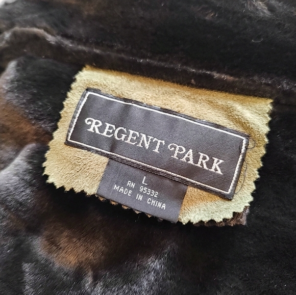 Regent Park Large Winter Coat Faux Suede Olive Green And Brown Trim. - Picture 12 of 13